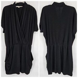 Rachel Roy Mini Short Dress Medium Black LBD Pockets Faux Wrap-Style V Neck